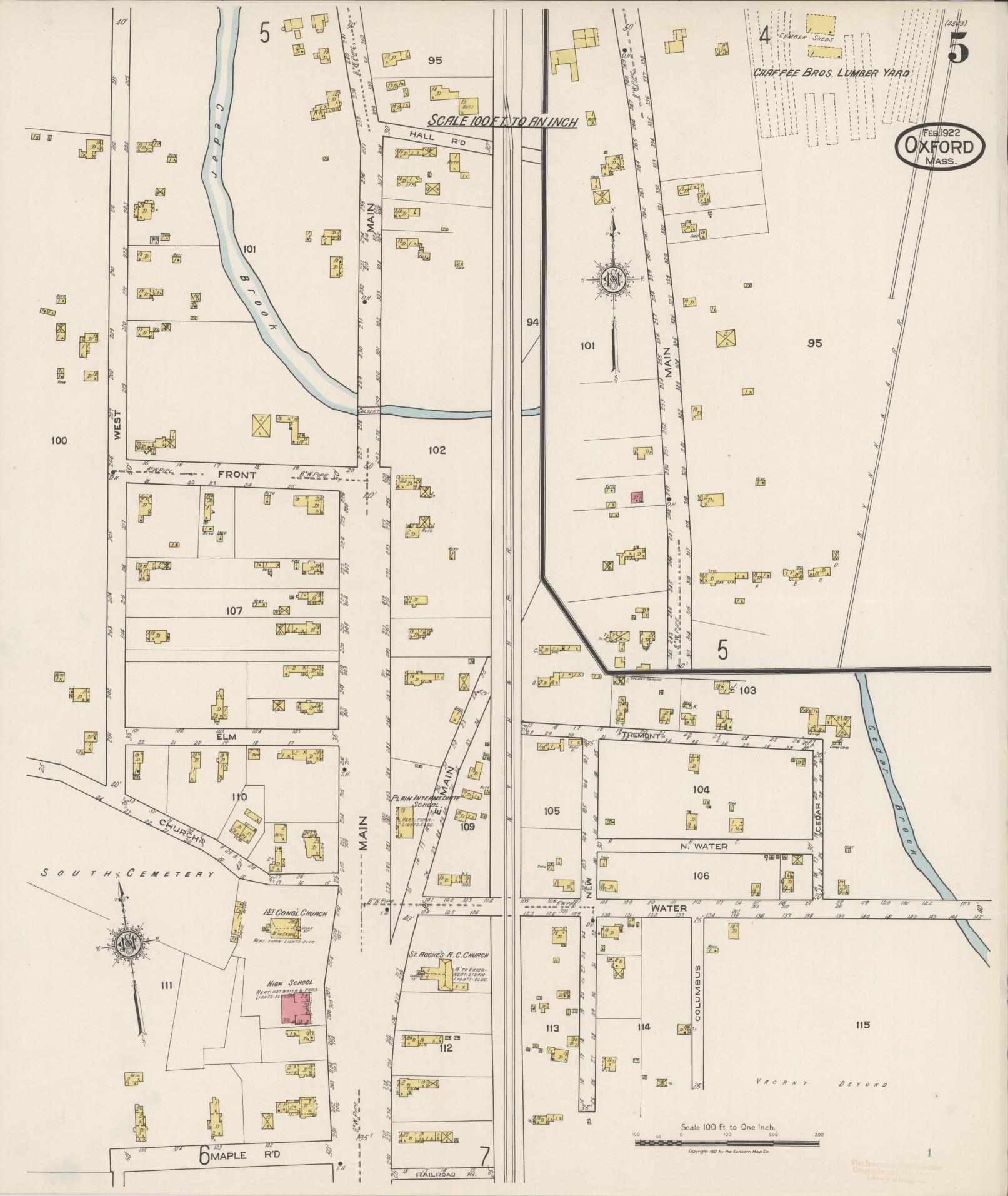 Sanborn Fire Insurance Map from Oxford, Worcester County, Massachusetts (1922), Sheet #0005 - Complete Map Set gallery image, historic Sanborn map, vintage wall art, Massachusetts Massachusetts