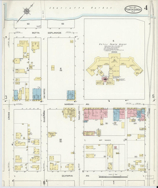 Sanborn Fire Insurance Map from Punta Gorda, Charlotte County, Florida (1914), Sheet #0004 - Historic Sanborn Fire Insurance Map Print, vintage old map wall art, antique decor, genealogy gift, Florida Florida map