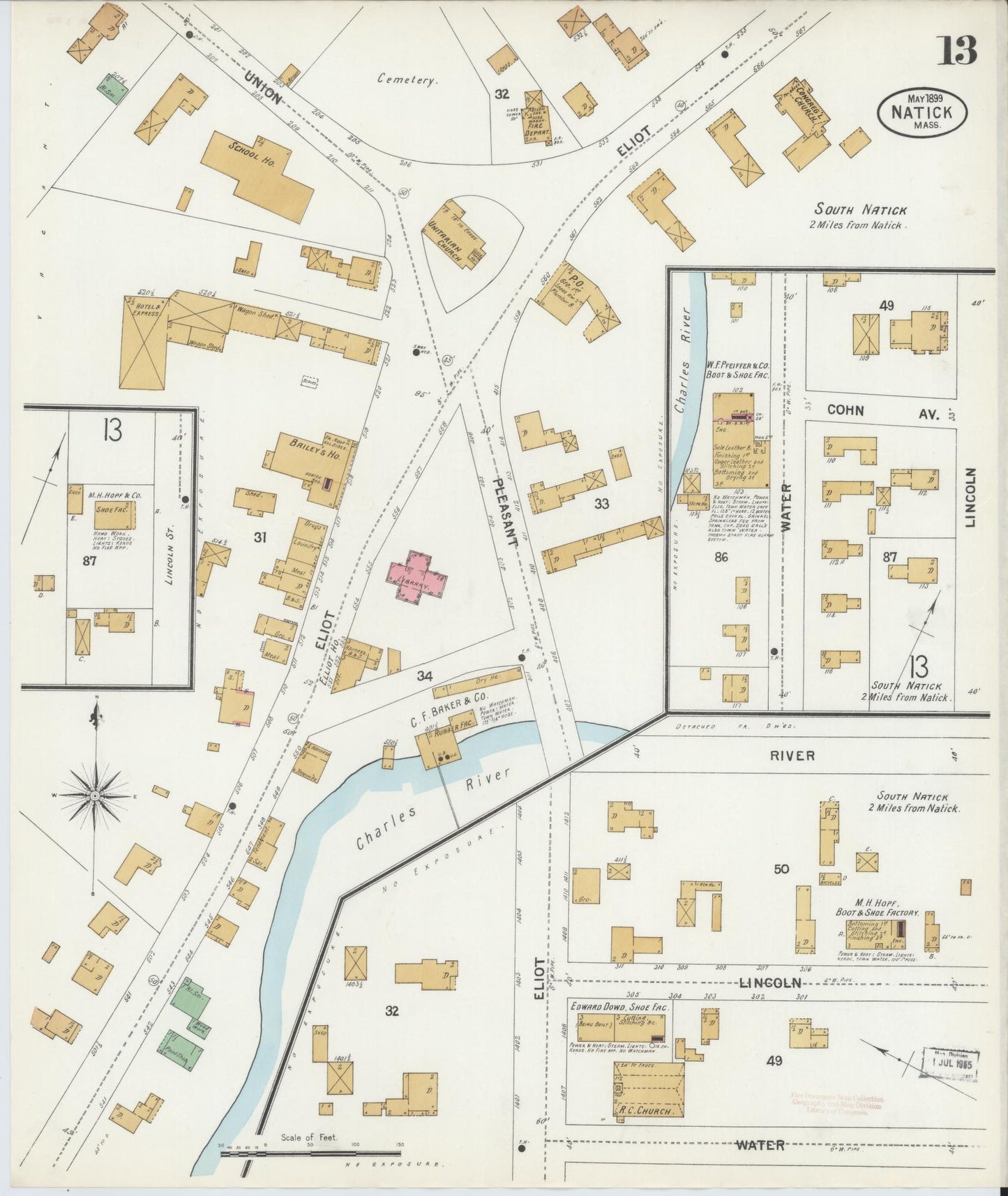 Sanborn Fire Insurance Map from Natick, Middlesex County, Massachusetts (1899), Sheet #0013 - Complete Map Set gallery image, historic Sanborn map, vintage wall art, Massachusetts Massachusetts