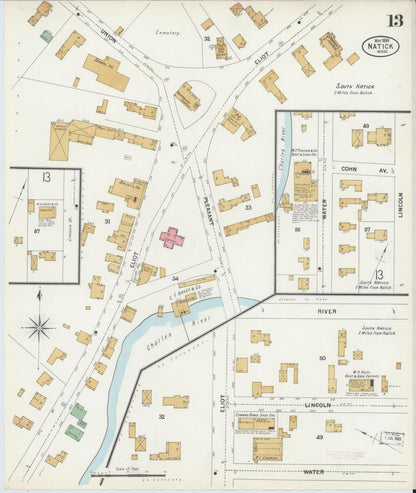 Sanborn Fire Insurance Map from Natick, Middlesex County, Massachusetts (1899), Sheet #0013 - Complete Map Set gallery image, historic Sanborn map, vintage wall art, Massachusetts Massachusetts