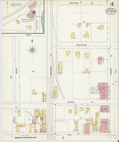 Sanborn Fire Insurance Map from Orlando, Orange County, Florida (1903), Sheet #0004 - Historic Sanborn Fire Insurance Map Print, vintage old map wall art, antique decor, genealogy gift, Florida Florida map