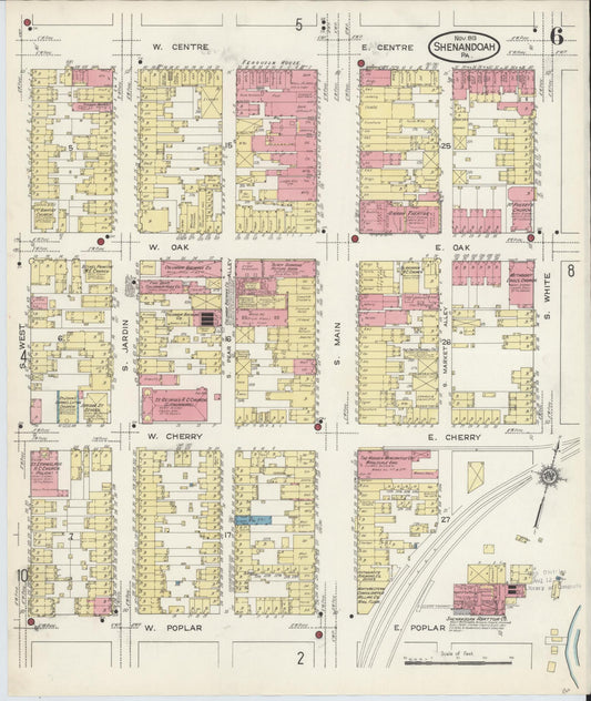 Sanborn Fire Insurance Map from Shenandoah, Schuylkill County, Pennsylvania (1913), Sheet #0006 - Historic Sanborn Fire Insurance Map Print, vintage old map wall art, antique decor, genealogy gift, Pennsylvania Pennsylvania map