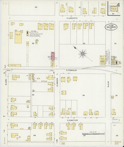 Sanborn Fire Insurance Map from Salisbury, Rowan County, North Carolina (1907), Sheet #0004 - Complete Map Set gallery image, historic Sanborn map, vintage wall art, North Carolina North Carolina