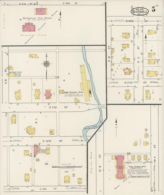 Sanborn Fire Insurance Map from Bentonville, Benton County, Arkansas (1922), Sheet #0005 - Historic Sanborn Fire Insurance Map Print, vintage old map wall art, antique decor, genealogy gift, Arkansas Arkansas map