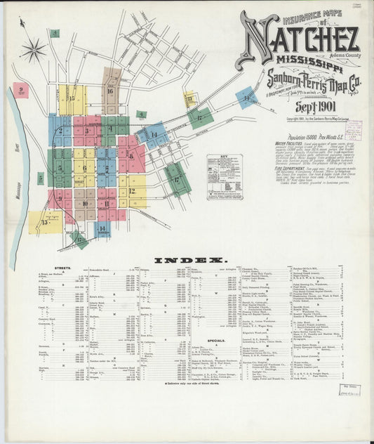 Sanborn Fire Insurance Map from Natchez, Adams County, Mississippi (1901), Sheet #0001 - Complete Map Set gallery image, historic Sanborn map, vintage wall art, Mississippi Mississippi