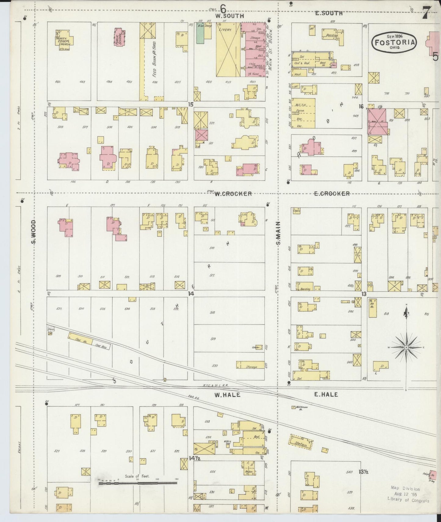 Sanborn Fire Insurance Map from Fostoria, Seneca, Hancock, And Wood Counties, Ohio (1896), Sheet #0007 - Historic Sanborn Fire Insurance Map Print, vintage old map wall art, antique decor, genealogy gift, Ohio Ohio map