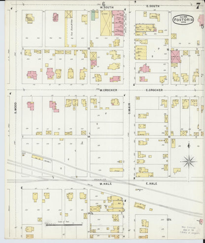 Sanborn Fire Insurance Map from Fostoria, Seneca, Hancock, And Wood Counties, Ohio (1896), Sheet #0007 - Historic Sanborn Fire Insurance Map Print, vintage old map wall art, antique decor, genealogy gift, Ohio Ohio map