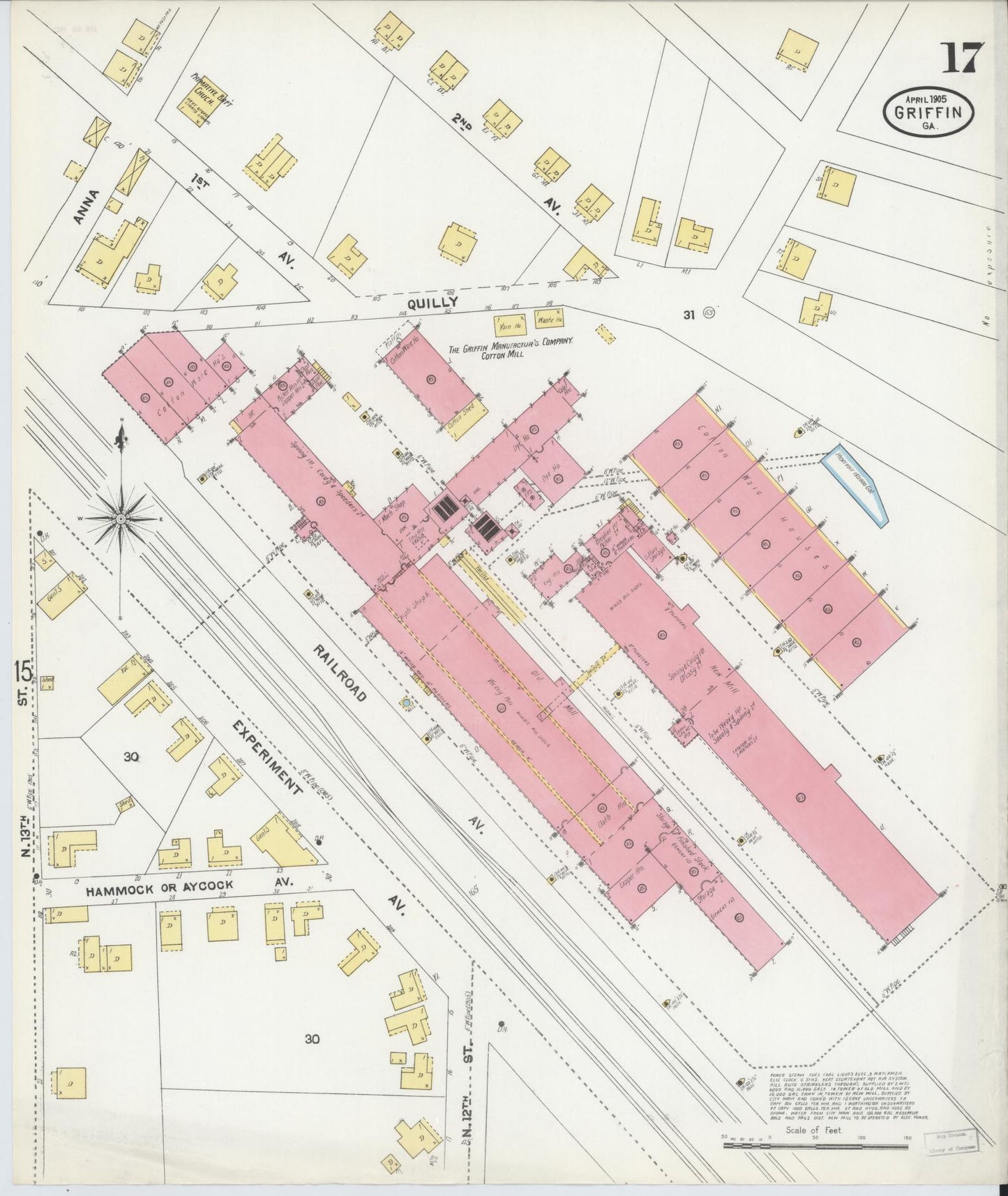 Sanborn Fire Insurance Map from Griffin, Spalding County, Georgia (1905), Sheet #0017 - Complete Map Set gallery image, historic Sanborn map, vintage wall art, Georgia Georgia