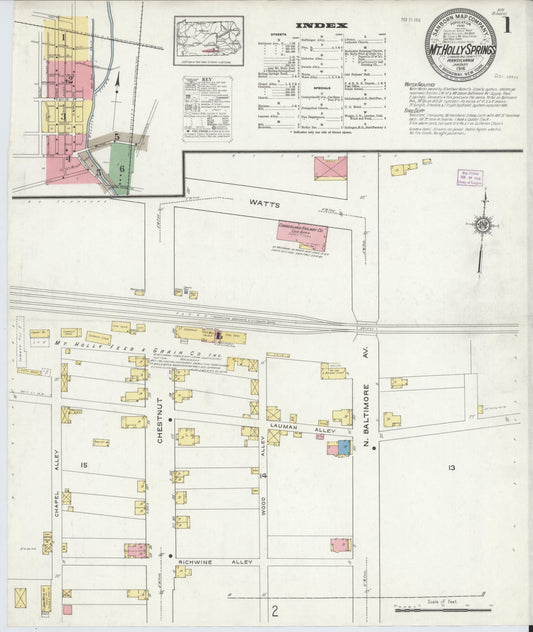 Sanborn Fire Insurance Map from Mount Holly Springs, Cumberland County, Pennsylvania (1916), Sheet #0001 - Historic Sanborn Fire Insurance Map Print, vintage old map wall art, antique decor, genealogy gift, Pennsylvania Pennsylvania map