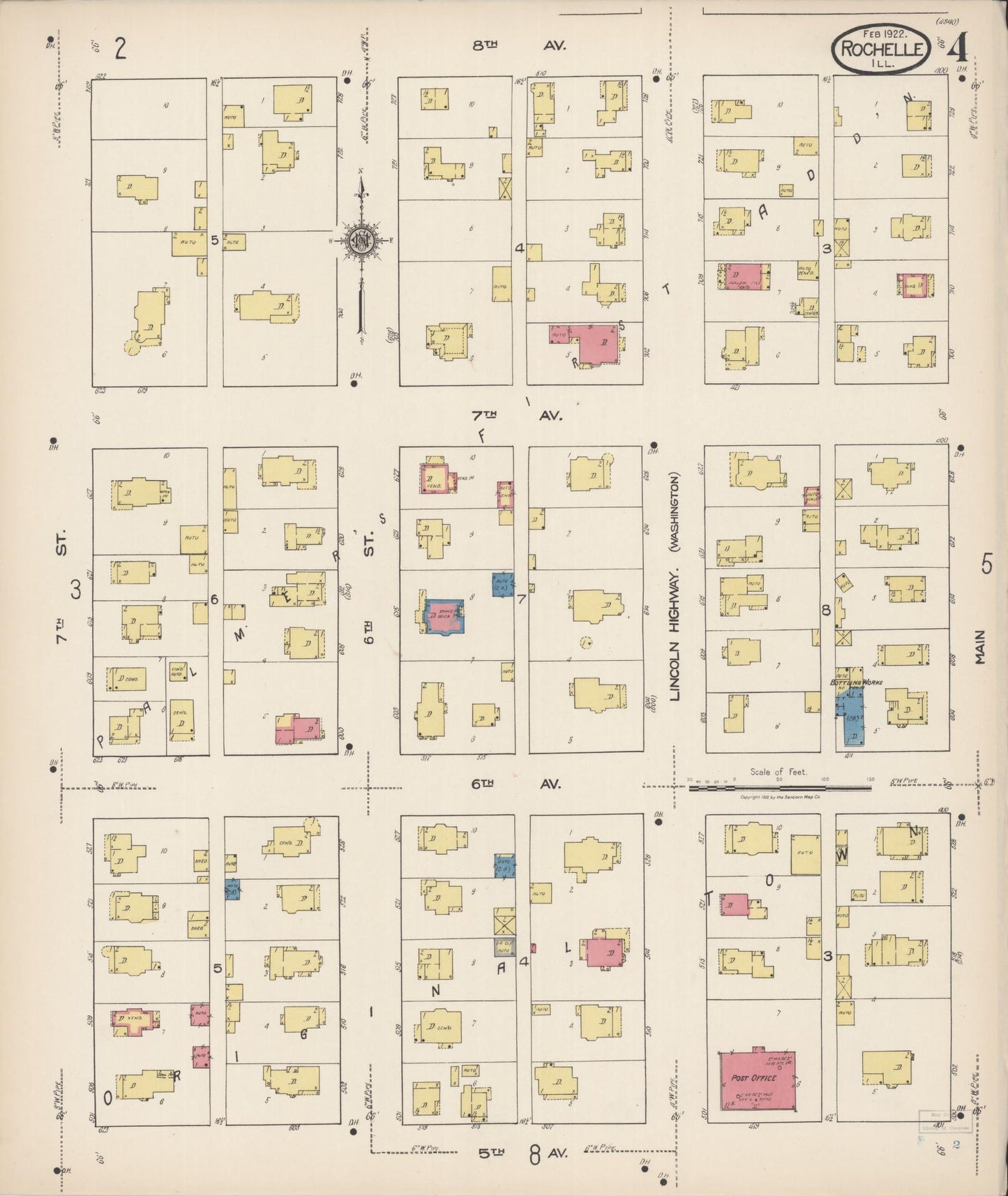 Sanborn Fire Insurance Map from Rochelle, Ogle County, Illinois (1922), Sheet #0004 - Historic Sanborn Fire Insurance Map Print, vintage old map wall art, antique decor, genealogy gift, Illinois Illinois map