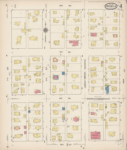 Sanborn Fire Insurance Map from Rochelle, Ogle County, Illinois (1922), Sheet #0004 - Historic Sanborn Fire Insurance Map Print, vintage old map wall art, antique decor, genealogy gift, Illinois Illinois map