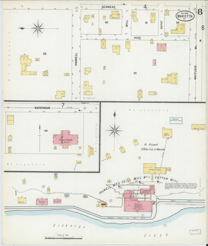Sanborn Fire Insurance Map from Marietta, Cobb County, Georgia (1900), Sheet #0008 - Complete Map Set gallery image, historic Sanborn map, vintage wall art, Georgia Georgia