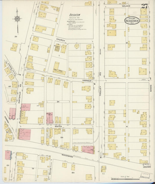 Sanborn Fire Insurance Map from Bessemer, Jefferson County, Alabama (1913), Sheet #0027 - Historic Sanborn Fire Insurance Map Print, vintage old map wall art, antique decor, genealogy gift, Alabama Alabama map