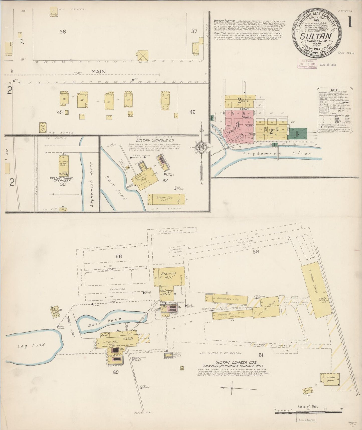 Sanborn Fire Insurance Map from Sultan, Snohomish County, Washington (1913), Sheet #0001 - Historic Sanborn Fire Insurance Map Print, vintage old map wall art, antique decor, genealogy gift, Washington Washington map