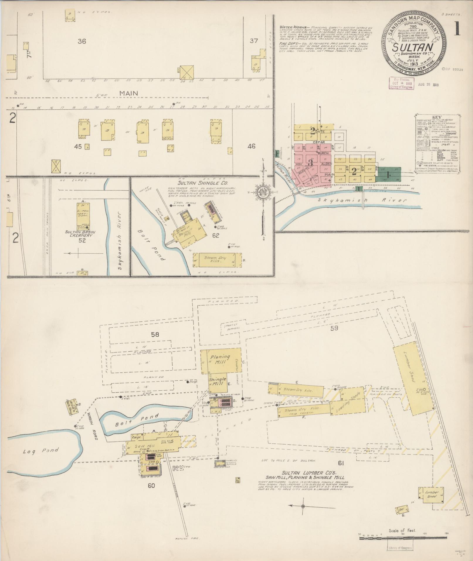 Sanborn Fire Insurance Map from Sultan, Snohomish County, Washington (1913), Sheet #0001 - Historic Sanborn Fire Insurance Map Print, vintage old map wall art, antique decor, genealogy gift, Washington Washington map