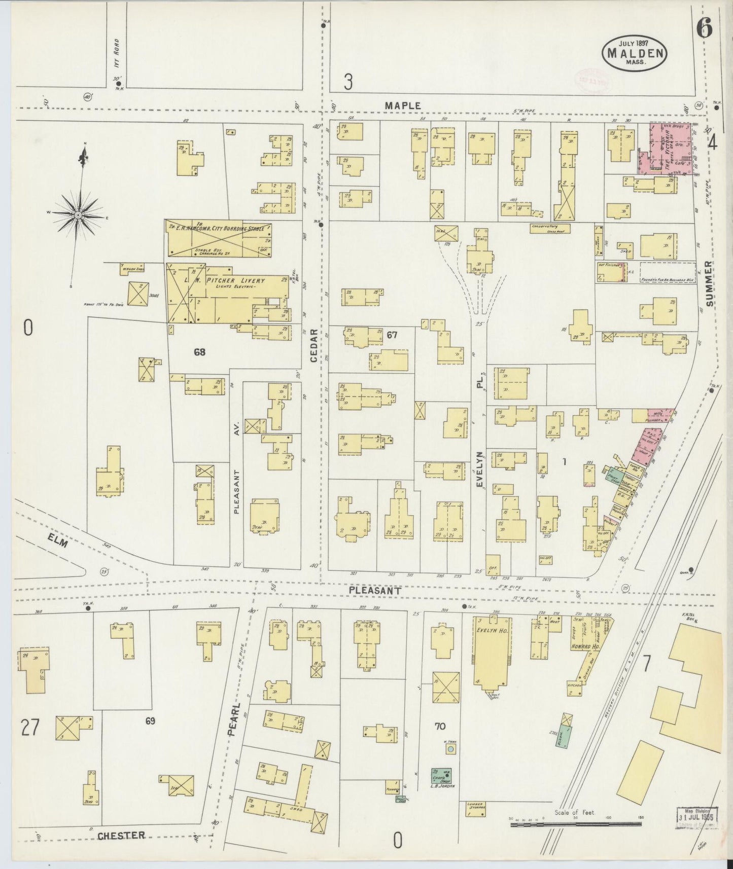 Sanborn Fire Insurance Map from Malden, Middlesex County, Massachusetts (1897), Sheet #0006 - Historic Sanborn Fire Insurance Map Print, vintage old map wall art, antique decor, genealogy gift, Massachusetts Massachusetts map