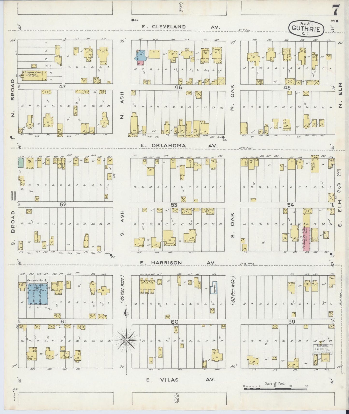 Sanborn Fire Insurance Map from Guthrie, Logan County, Oklahoma (1895), Sheet #0007 - Complete Map Set gallery image, historic Sanborn map, vintage wall art, Oklahoma Oklahoma
