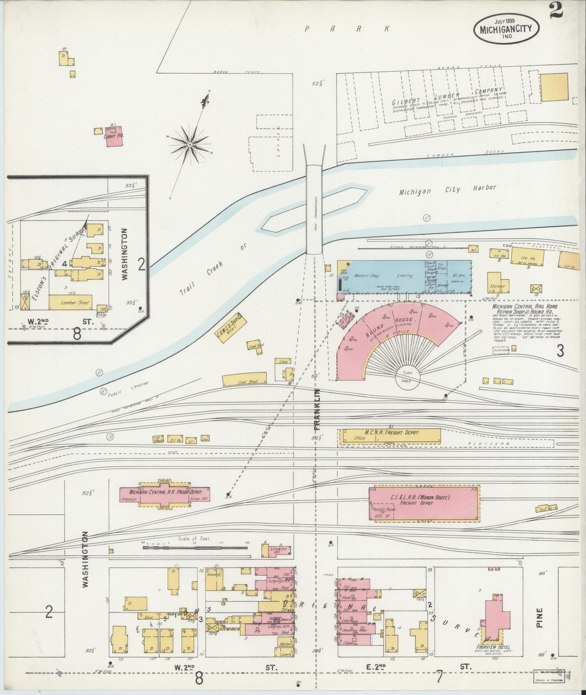 Sanborn Fire Insurance Map from Michigan City, La Porte County, Indiana (1899), Sheet #0002 - Historic Sanborn Fire Insurance Map Print, vintage old map wall art, antique decor, genealogy gift, Indiana Indiana map
