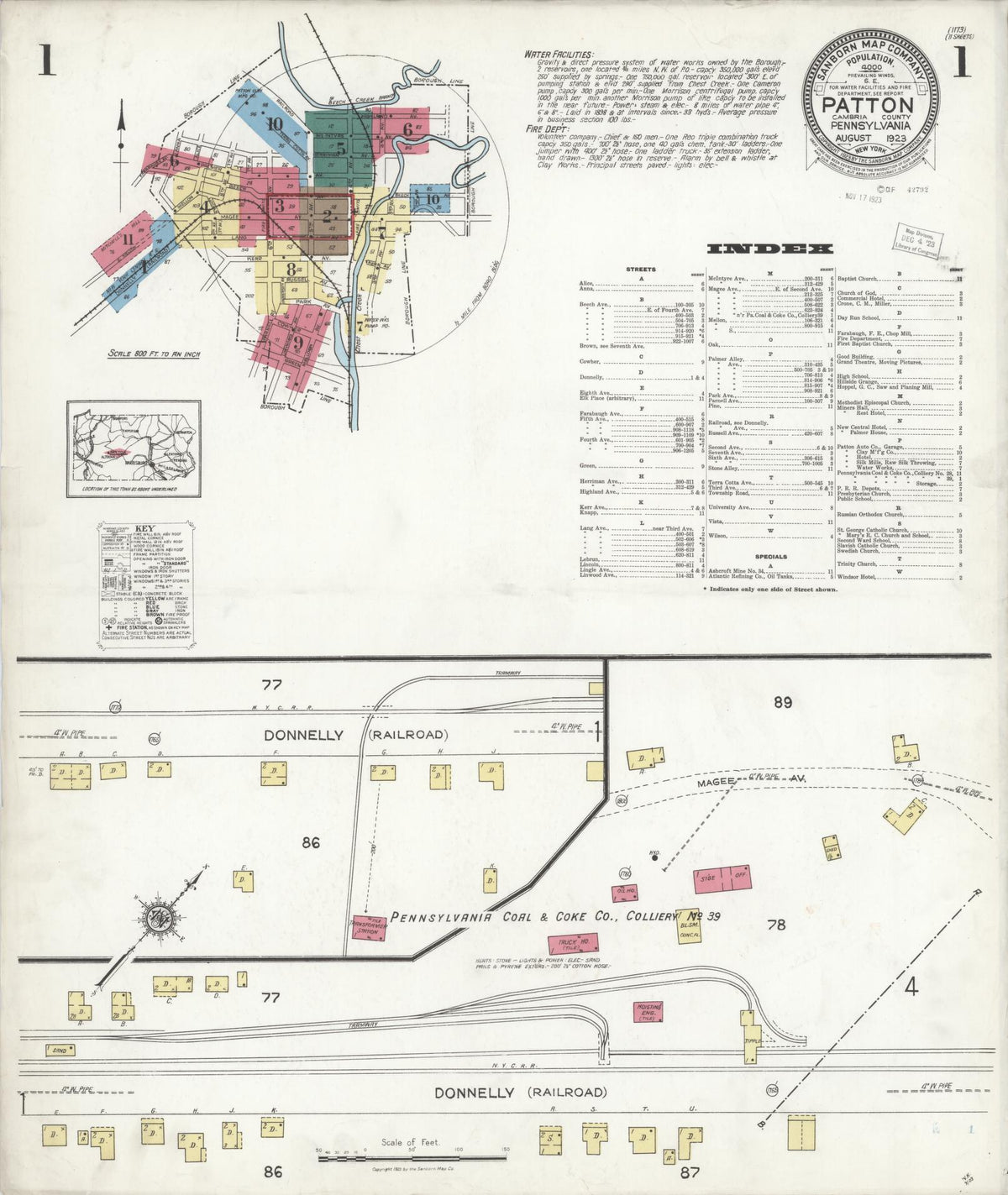 Sanborn Fire Insurance Map from Patton, Cambria County, Pennsylvania (1923), Sheet #0001 - Historic Sanborn Fire Insurance Map Print, vintage old map wall art, antique decor, genealogy gift, Pennsylvania Pennsylvania map