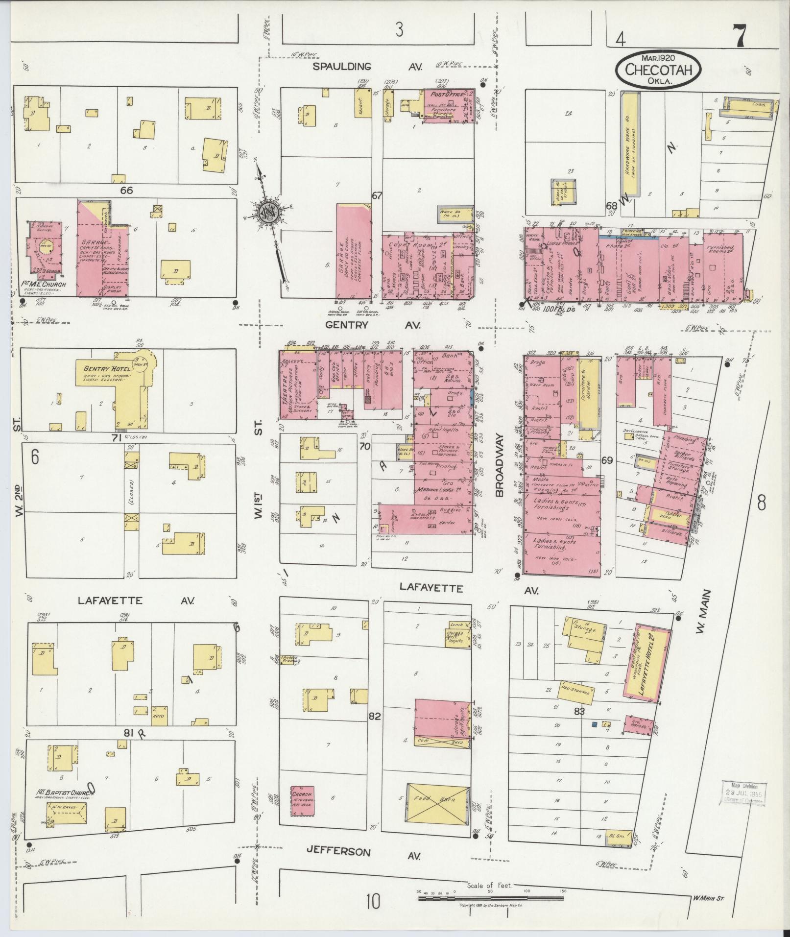 Sanborn Fire Insurance Map from Checotah, McIntosch County, Oklahoma (1920), Sheet #0007 - Historic Sanborn Fire Insurance Map Print, vintage old map wall art, antique decor, genealogy gift, Oklahoma Oklahoma map