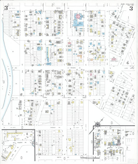 Sanborn Fire Insurance Map from Santa Rosa, Guadalupe County, New Mexico (1951), Sheet #0003 - Historic Sanborn Fire Insurance Map Print, vintage old map wall art, antique decor, genealogy gift, New Mexico New Mexico map