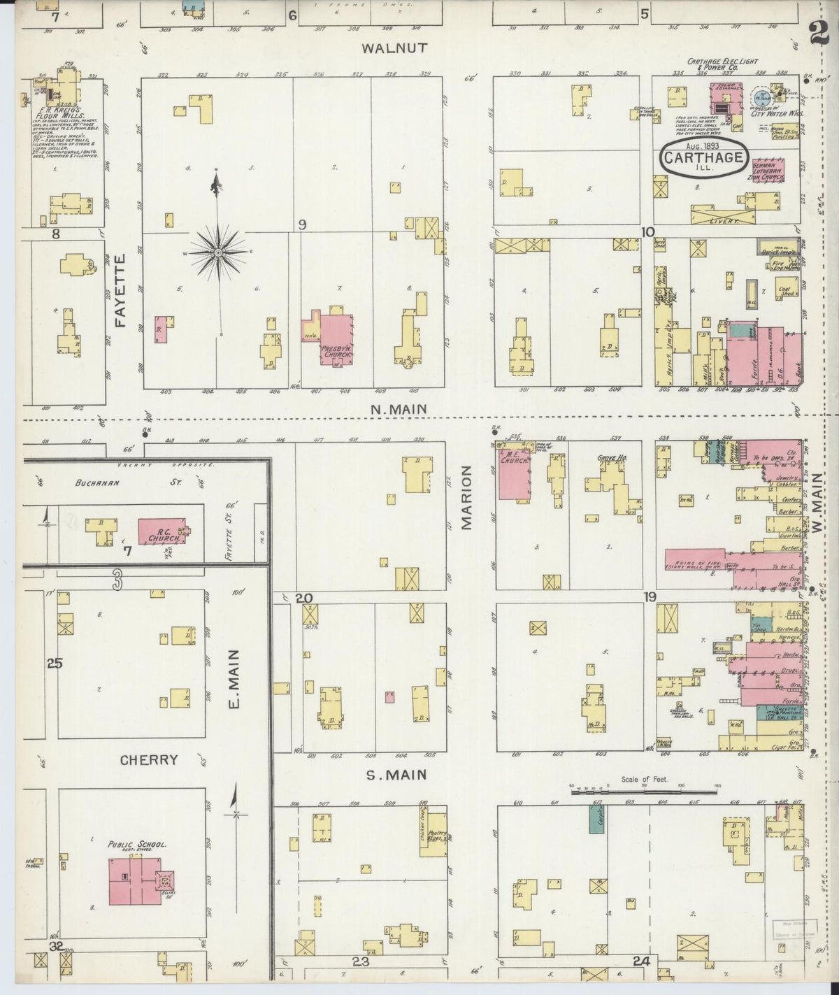 Sanborn Fire Insurance Map from Carthage, Hancock County, Illinois (1893), Sheet #0002 - Complete Map Set gallery image, historic Sanborn map, vintage wall art, Illinois Illinois