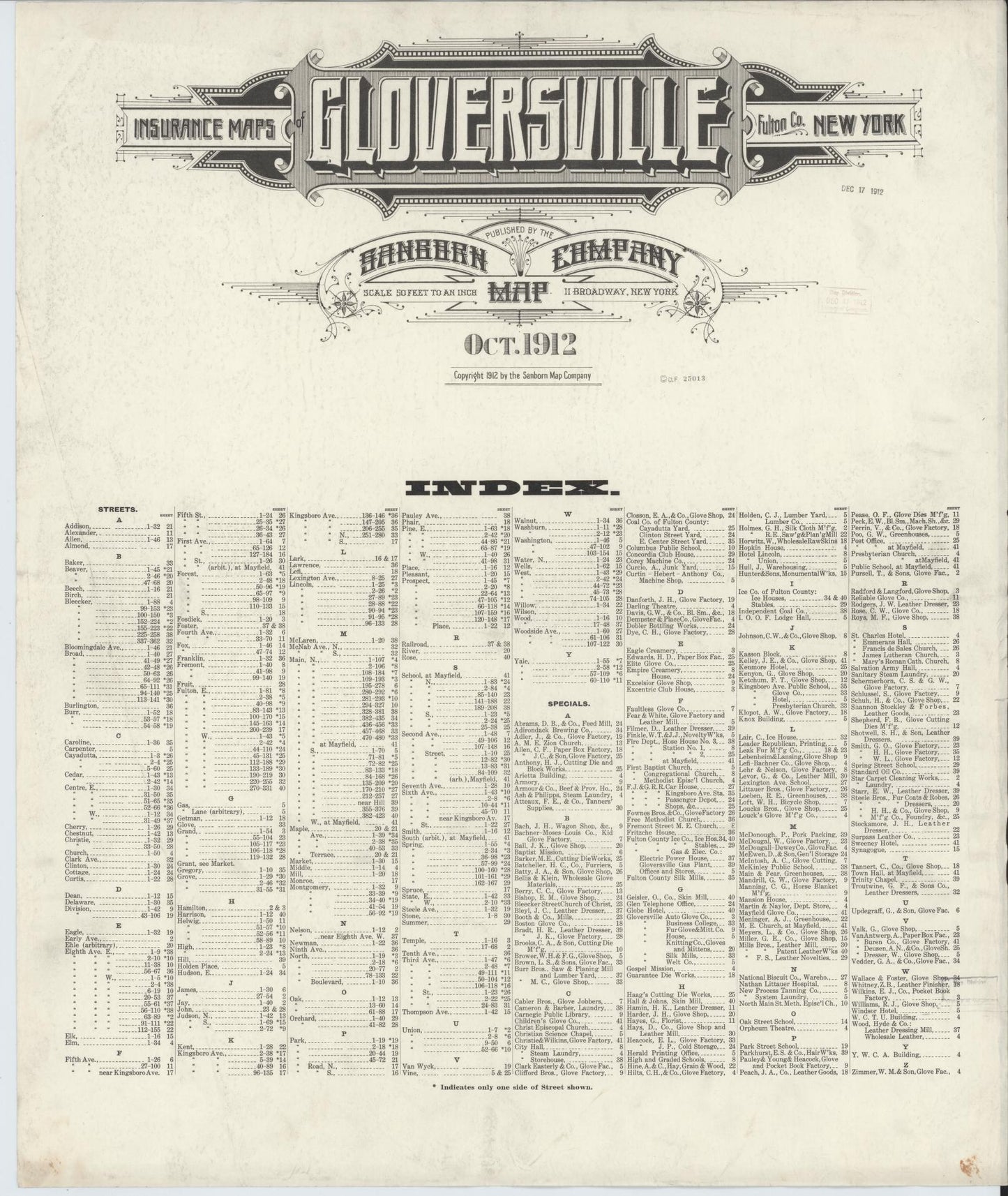Sanborn Fire Insurance Map from Gloversville, Fulton County, New York. (1912) – Historic Sanborn Fire Insurance Map Print