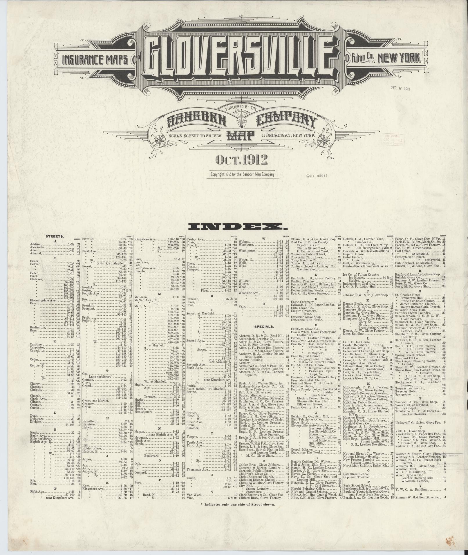 Sanborn Fire Insurance Map from Gloversville, Fulton County, New York. (1912) – Historic Sanborn Fire Insurance Map Print