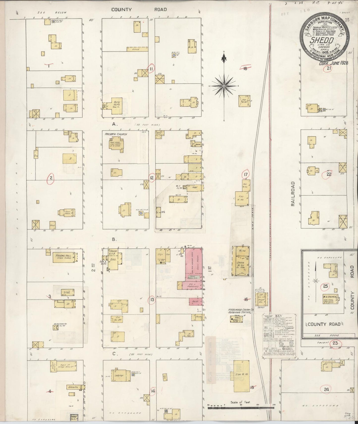 Sanborn Fire Insurance Map from Shedd, Linn County, Oregon (1928), Sheet #0001 - Historic Sanborn Fire Insurance Map Print, vintage old map wall art, antique decor, genealogy gift, Oregon Oregon map