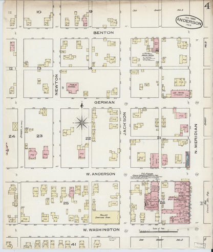 Sanborn Fire Insurance Map from Anderson, Madison County, Indiana (1886), Sheet #0004 - Historic Sanborn Fire Insurance Map Print, vintage old map wall art, antique decor, genealogy gift, Indiana Indiana map