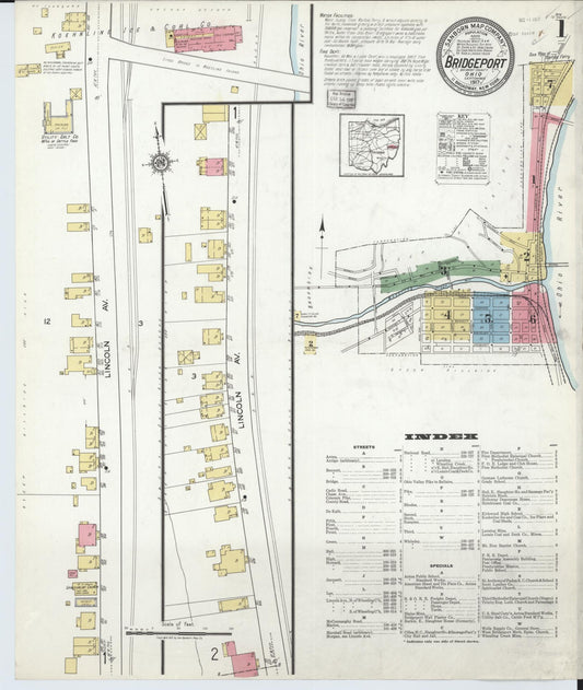 Sanborn Fire Insurance Map from Bridgeport, Belmont County, Ohio (1917), Sheet #0001 - Complete Map Set gallery image, historic Sanborn map, vintage wall art, Ohio Ohio