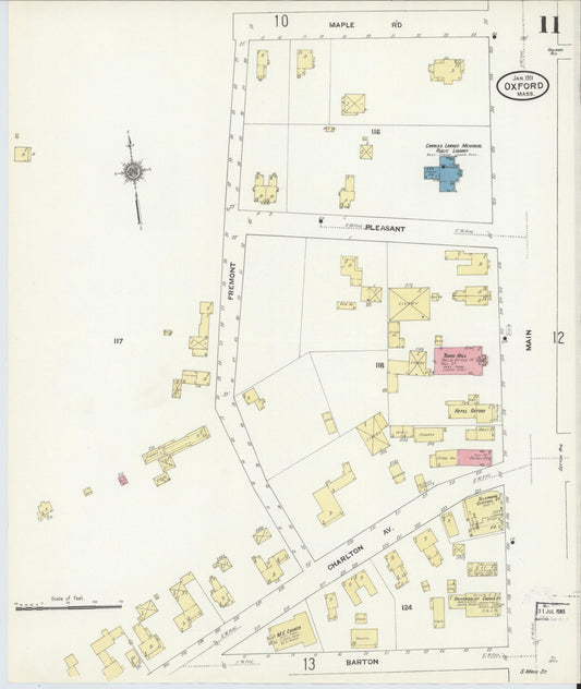 Sanborn Fire Insurance Map from Oxford, Worcester County, Massachusetts (1911), Sheet #0011 - Historic Sanborn Fire Insurance Map Print, vintage old map wall art, antique decor, genealogy gift, Massachusetts Massachusetts map