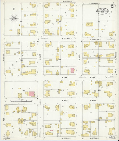 Sanborn Fire Insurance Map from Princeton, Gibson County, Indiana (1907), Sheet #0002 - Complete Map Set gallery image, historic Sanborn map, vintage wall art, Indiana Indiana