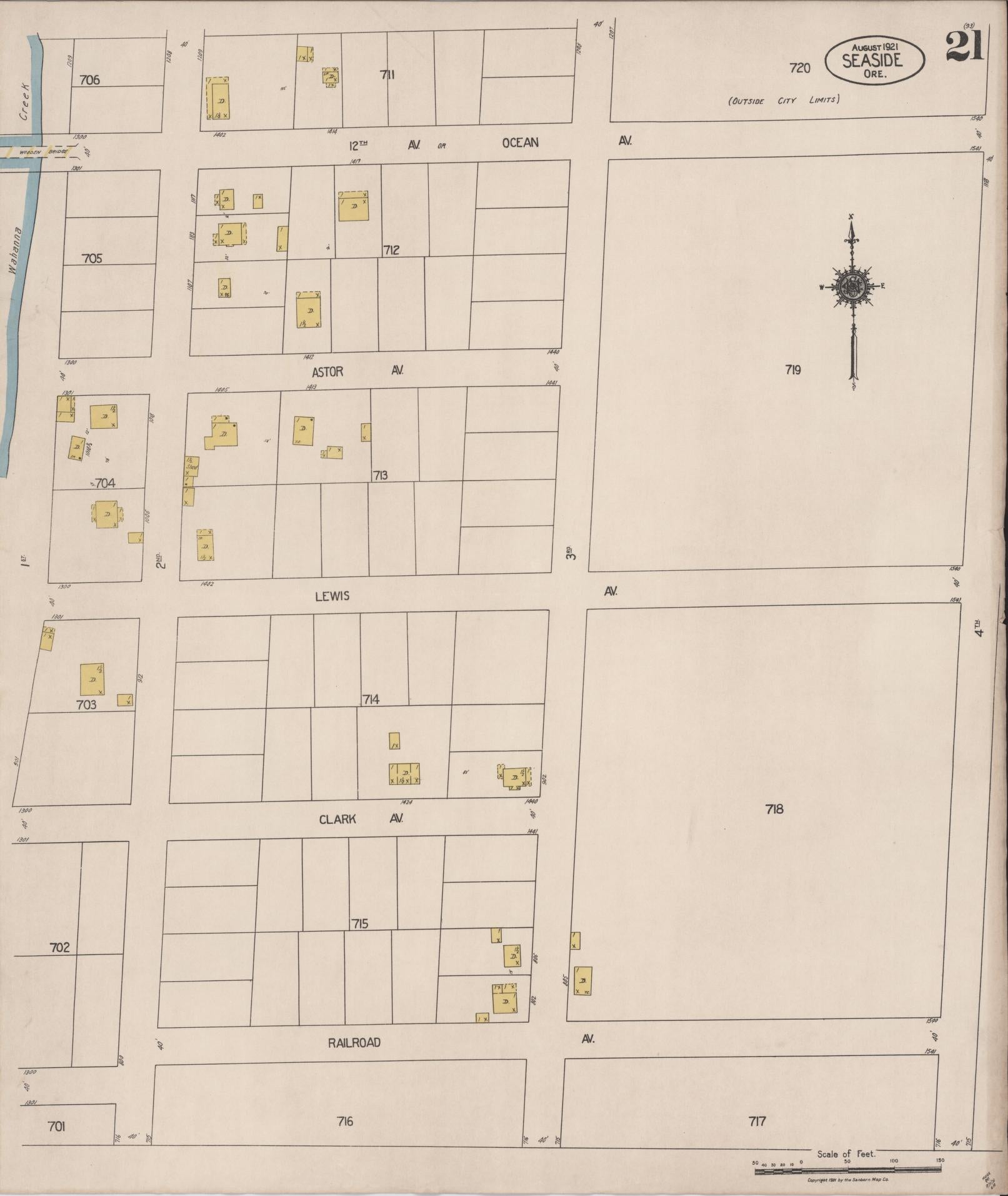 Sanborn Fire Insurance Map from Seaside, Clatsop County, Oregon (1921), Sheet #0021 - Complete Map Set gallery image, historic Sanborn map, vintage wall art, Oregon Oregon