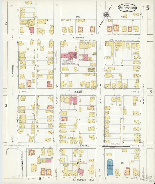 Sanborn Fire Insurance Map from Philipsburg, Centre County, Pennsylvania (1917), Sheet #0005 - Historic Sanborn Fire Insurance Map Print, vintage old map wall art, antique decor, genealogy gift, Pennsylvania Pennsylvania map