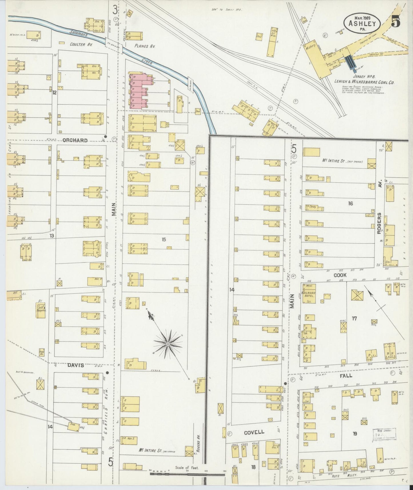 Sanborn Fire Insurance Map from Ashley, Luzerne County, Pennsylvania (1903), Sheet #0005 - Complete Map Set gallery image, historic Sanborn map, vintage wall art, Pennsylvania Pennsylvania