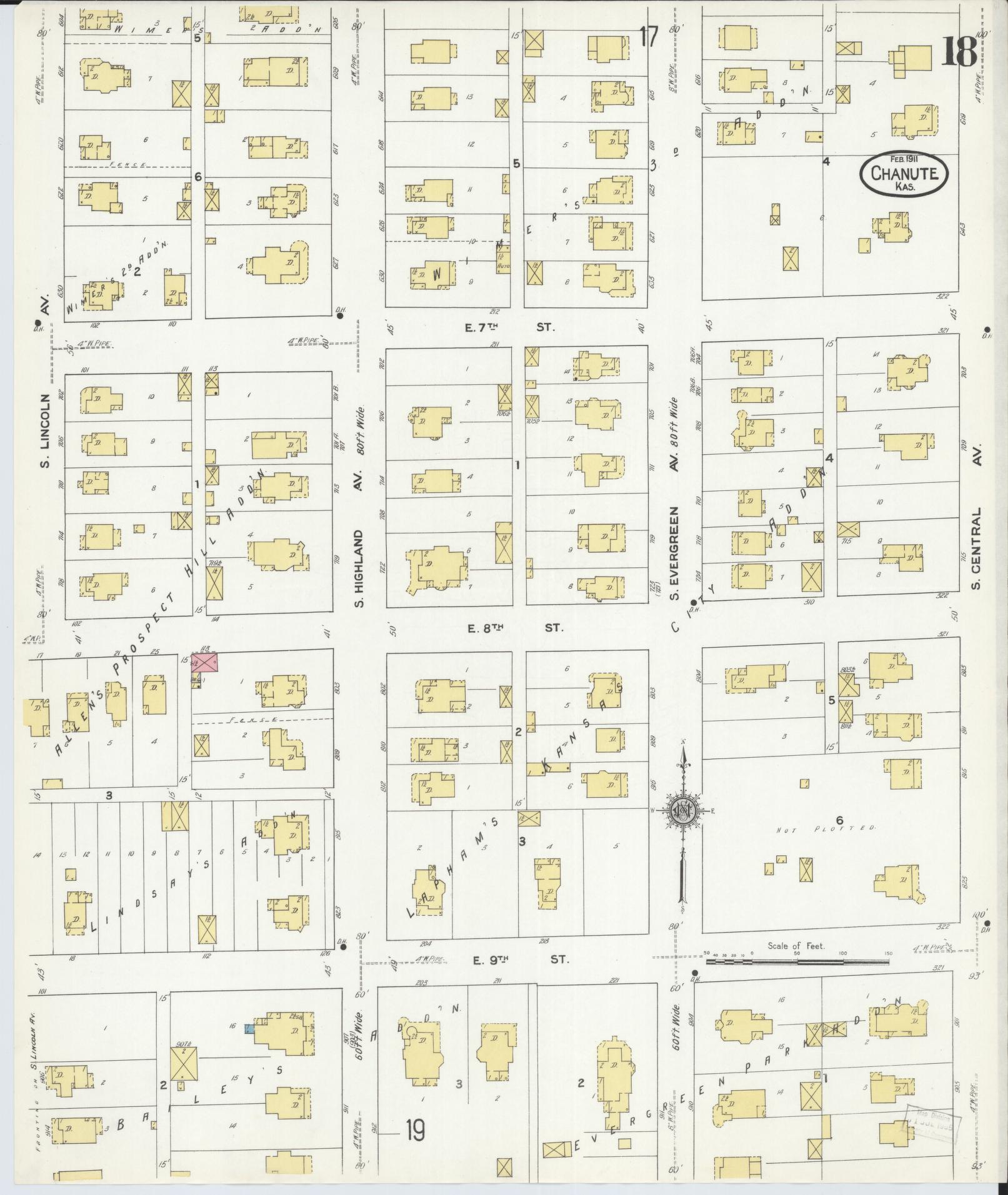 Sanborn Fire Insurance Map from Chanute, Neosho County, Kansas (1911), Sheet #0018 - Complete Map Set gallery image, historic Sanborn map, vintage wall art, Kansas Kansas