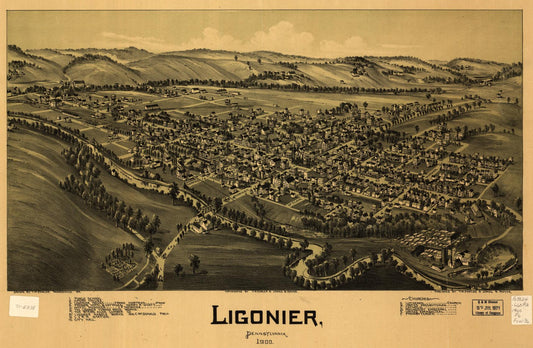 Ligonier, Pennsylvania 1900 (1900) – Historic Bird’s-Eye View Panorama Print