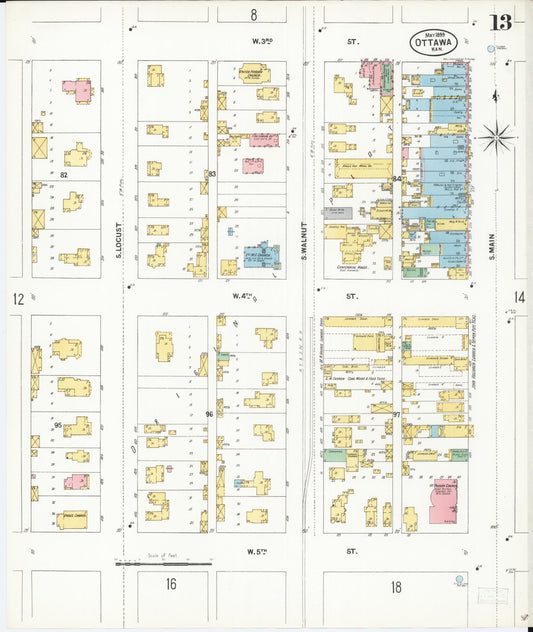 Sanborn Fire Insurance Map from Ottawa, Franklin County, Kansas (1899), Sheet #0013 - Historic Sanborn Fire Insurance Map Print, vintage old map wall art, antique decor, genealogy gift, Kansas Kansas map