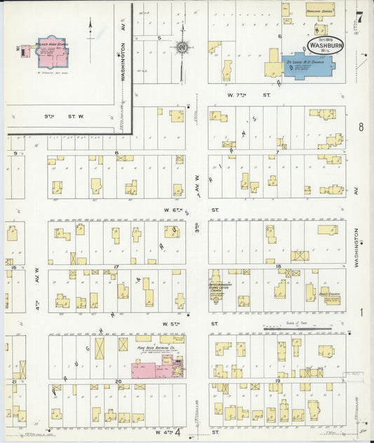 Sanborn Fire Insurance Map from Washburn, Bayfield County, Wisconsin (1909), Sheet #0007 - Historic Sanborn Fire Insurance Map Print, vintage old map wall art, antique decor, genealogy gift, Wisconsin Wisconsin map