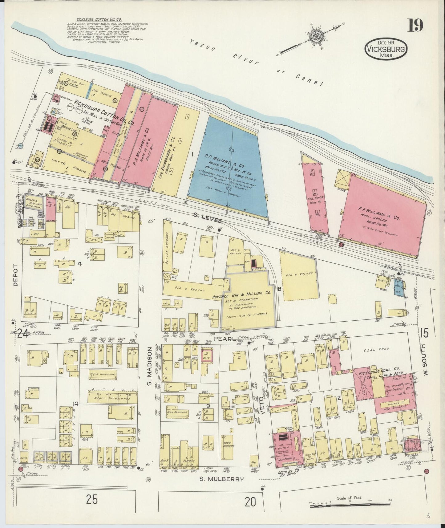Sanborn Fire Insurance Map from Vicksburg, Warren County, Mississippi (1913), Sheet #0019 - Complete Map Set gallery image, historic Sanborn map, vintage wall art, Mississippi Mississippi