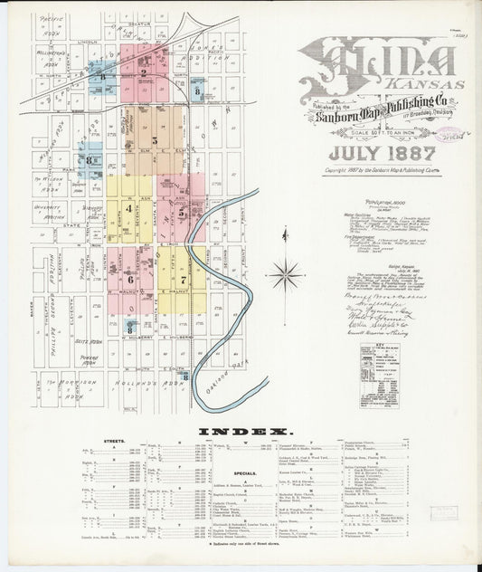 Sanborn Fire Insurance Map from Salina, Saline County, Kansas (1887), Sheet #0001 - Historic Sanborn Fire Insurance Map Print, vintage old map wall art, antique decor, genealogy gift, Kansas Kansas map