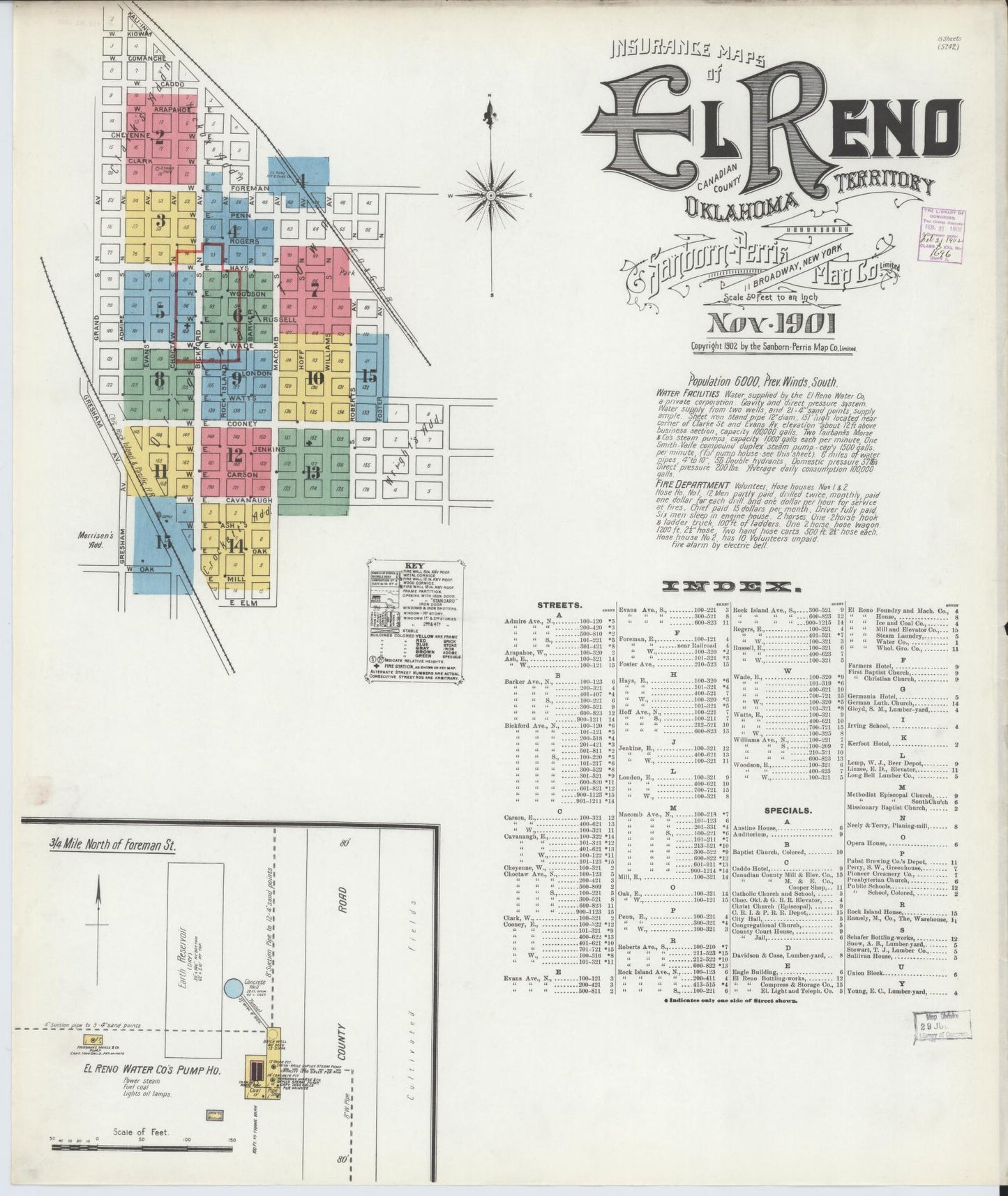 Sanborn Fire Insurance Map from El Reno, Canadian County, Oklahoma (1901), Sheet #0001 - Complete Map Set gallery image, historic Sanborn map, vintage wall art, Oklahoma Oklahoma