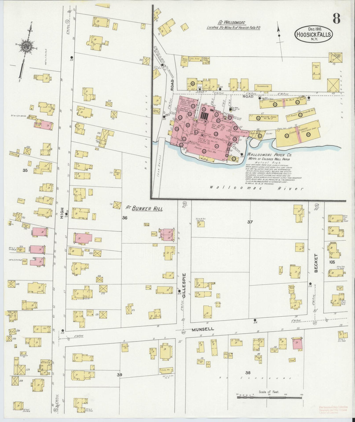 Sanborn Fire Insurance Map from Hoosick Falls, Rensselaer County, New York (1910), Sheet #0008 - Complete Map Set gallery image, historic Sanborn map, vintage wall art, New York New York