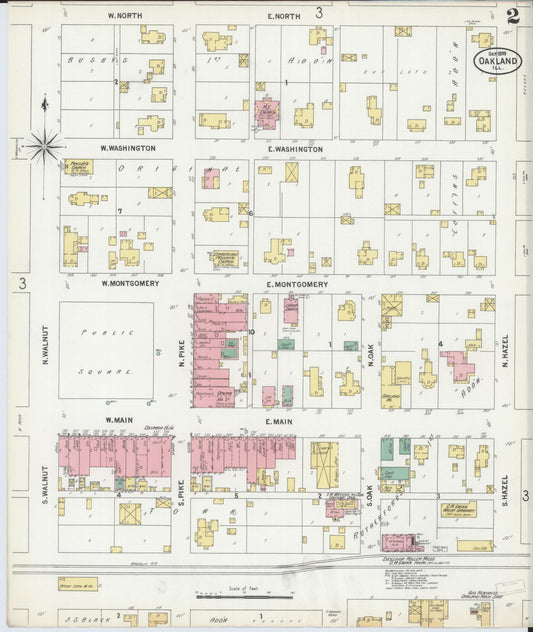 Sanborn Fire Insurance Map from Oakland, Coles County, Illinois (1899), Sheet #0002 - Historic Sanborn Fire Insurance Map Print, vintage old map wall art, antique decor, genealogy gift, Illinois Illinois map