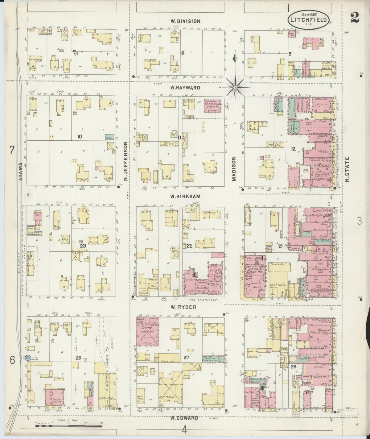 Sanborn Fire Insurance Map from Litchfield, Montgomery County, Illinois (1897), Sheet #0002 - Complete Map Set gallery image, historic Sanborn map, vintage wall art, Illinois Illinois