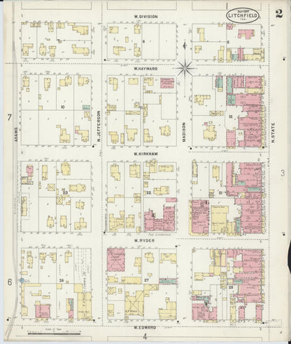 Sanborn Fire Insurance Map from Litchfield, Montgomery County, Illinois (1897), Sheet #0002 - Complete Map Set gallery image, historic Sanborn map, vintage wall art, Illinois Illinois
