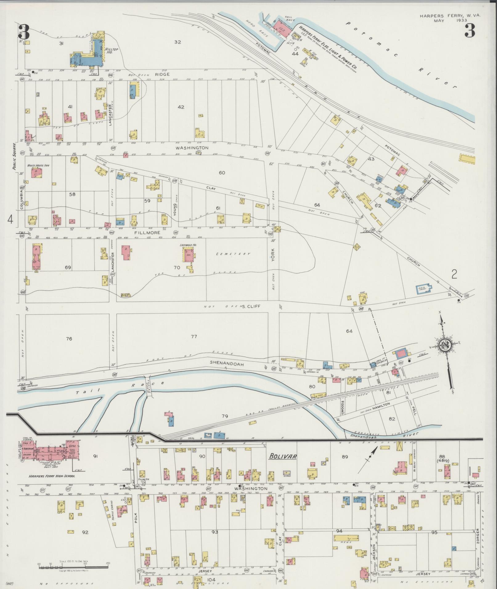 Sanborn Fire Insurance Map from Harpers Ferry, Jefferson County, West Virginia (1933), Sheet #0003 - Complete Map Set gallery image, historic Sanborn map, vintage wall art, West Virginia West Virginia