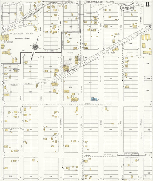 Sanborn Fire Insurance Map from Saint Helens, Columbia County, Oregon (1921), Sheet #0008 - Historic Sanborn Fire Insurance Map Print, vintage old map wall art, antique decor, genealogy gift, Oregon Oregon map