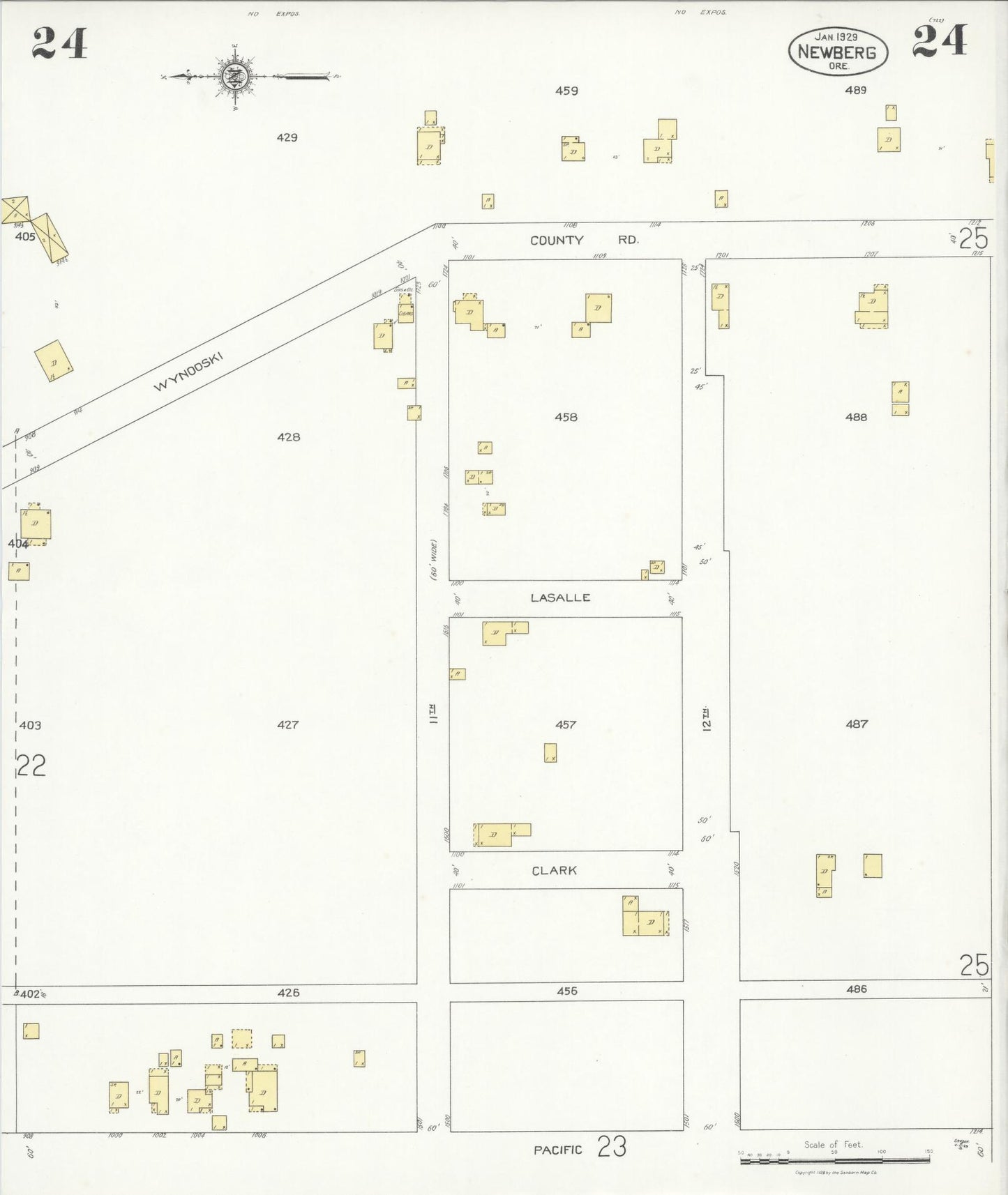 Sanborn Fire Insurance Map from Newberg, Yamhill County, Oregon (1929), Sheet #0024 - Complete Map Set gallery image, historic Sanborn map, vintage wall art, Oregon Oregon